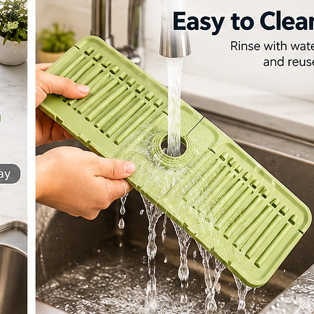 Foldable Silicone Faucet Splash Guard & Drain Mat – Keep Your Sink Area Clean & Dry