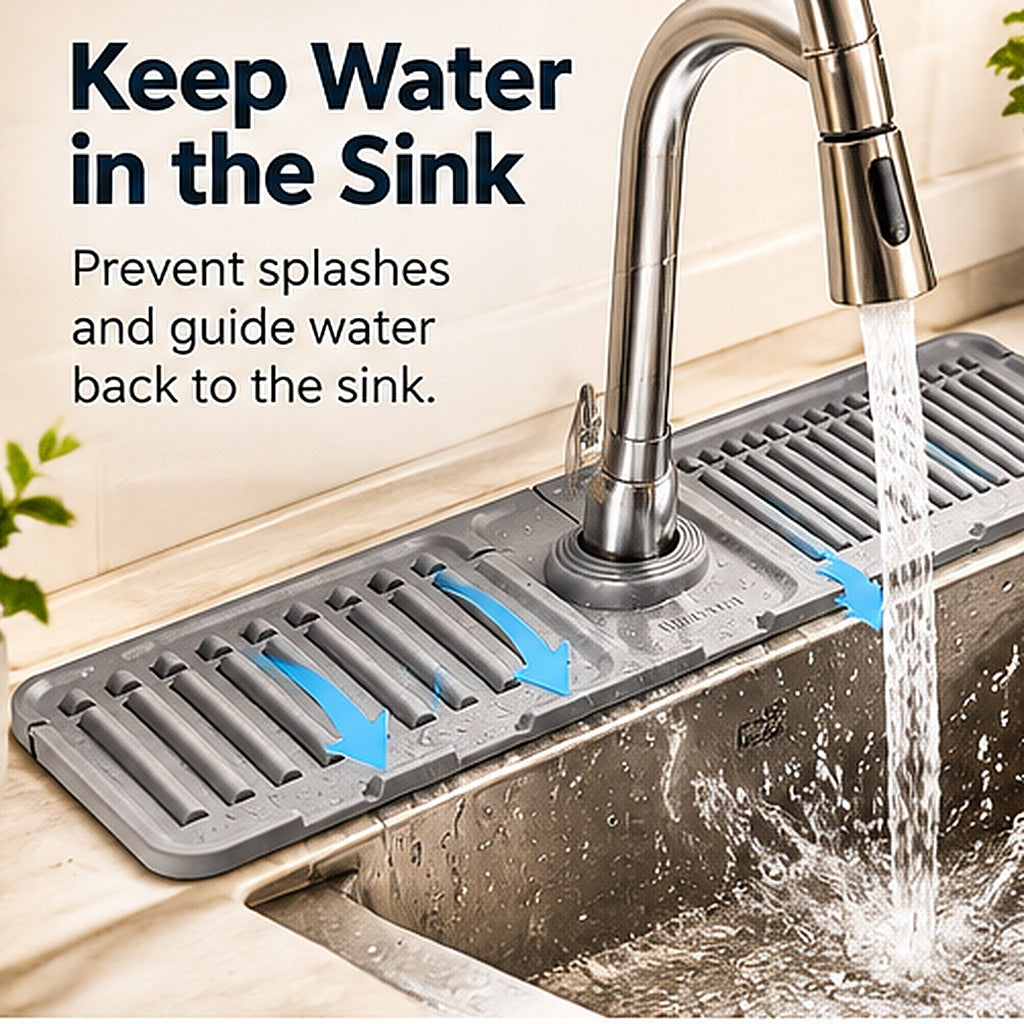Foldable Silicone Faucet Splash Guard & Drain Mat – Keep Your Sink Area Clean & Dry