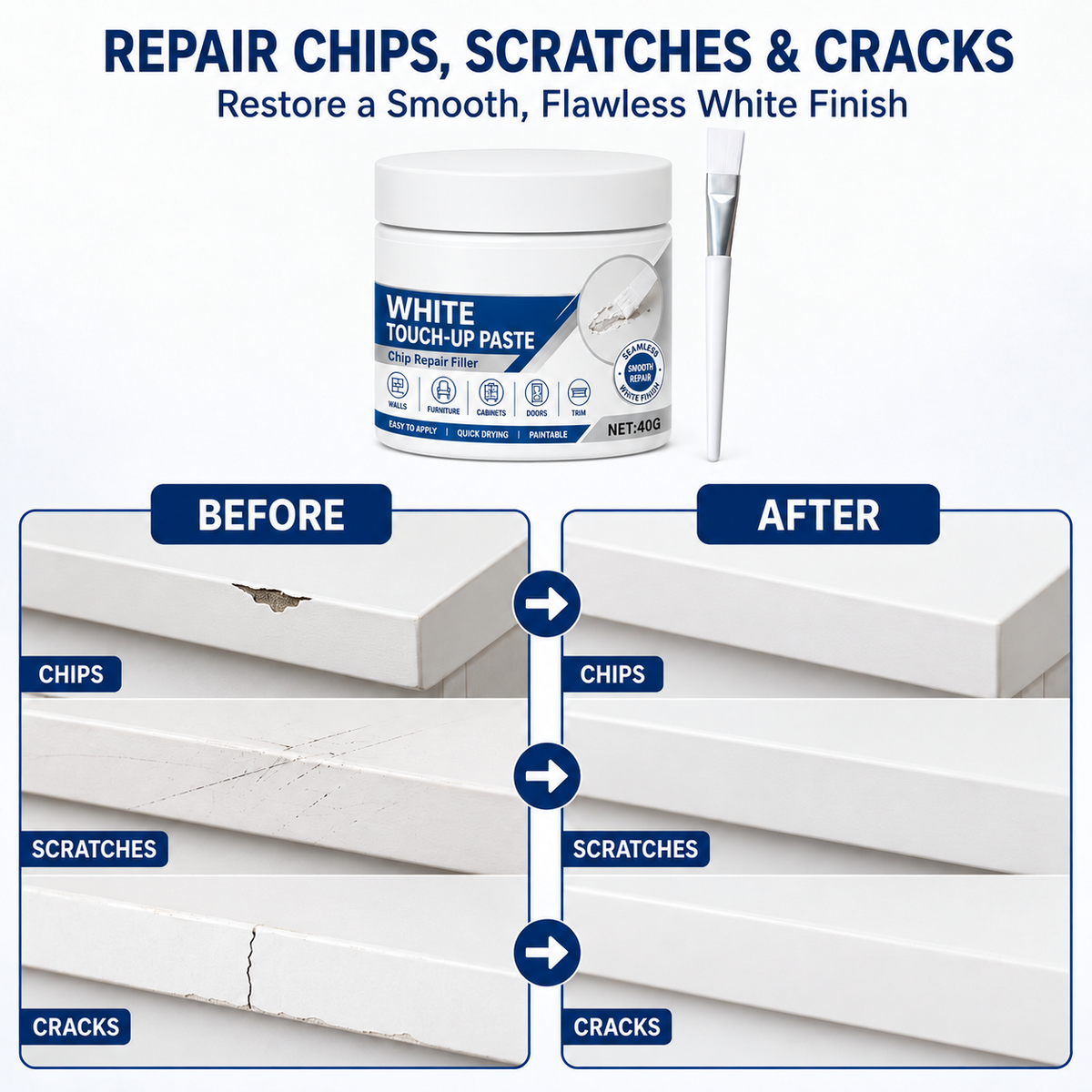 White Furniture Touch-Up Paste with Brush