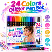 24 Colors Dual-Tip Glitter Face & Body Paint Pens – Festival & Party Makeup Set