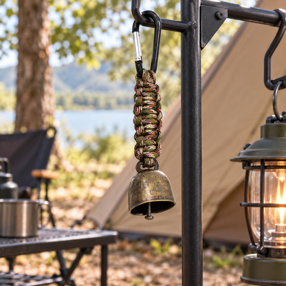 Outdoor Camping Warning Bell with Paracord Carabiner – Hiking Survival Keychain & Backpack Safety Bell