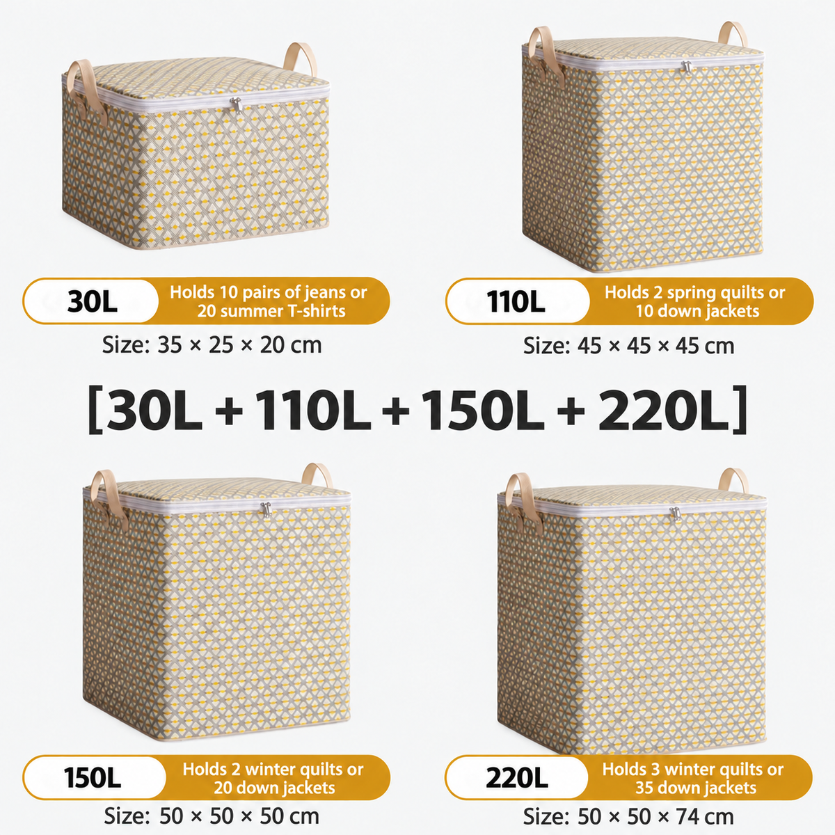 Large Zippered Reinforced Foldable Fabric Organizer Bin