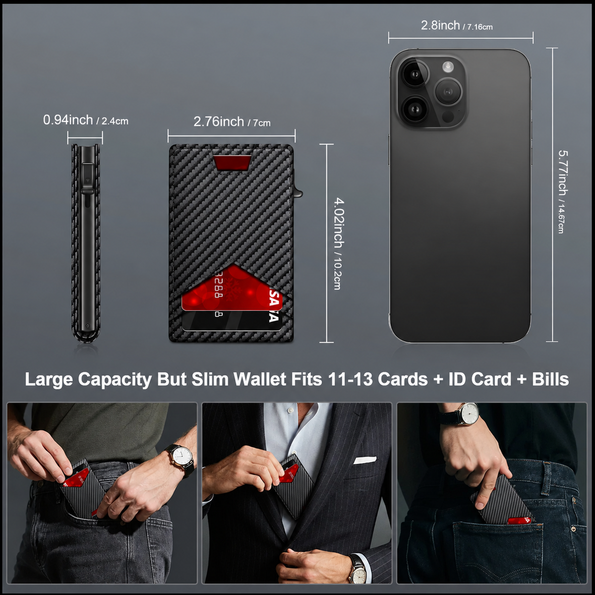 Men's RFID Minimalist Bifold Wallet - 1 ID Window, Pop‑Up Card Holder, Money Clip 💳